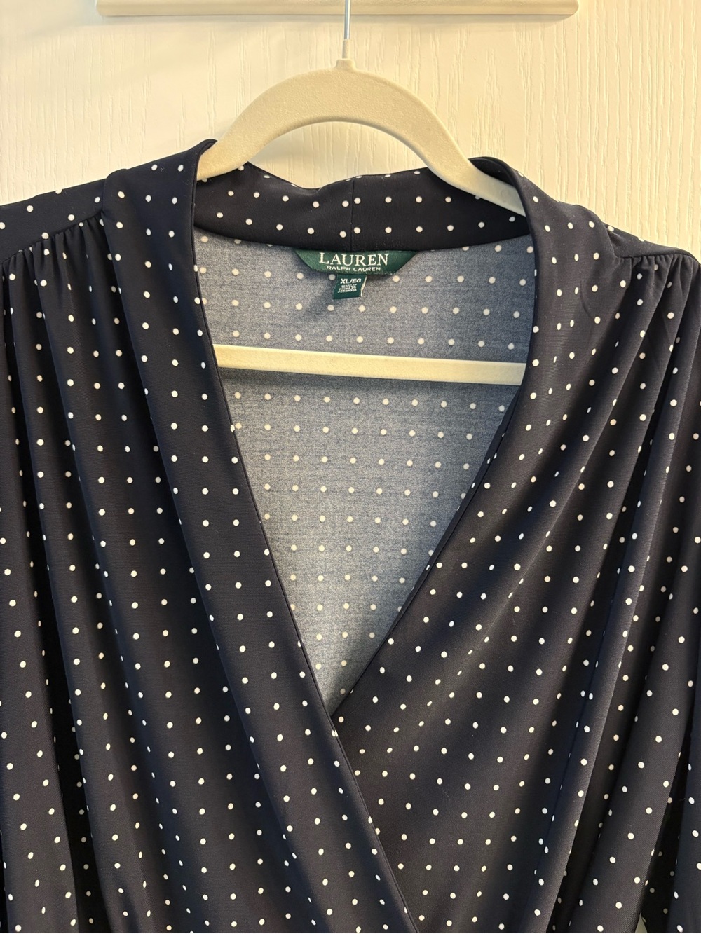 Ralph Lauren Navy Wrap Blouse with White Polka Dots - Picture 4 of 5